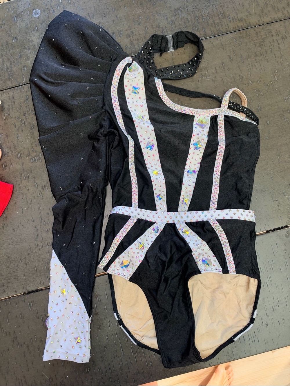 Black and White Girls' lady Gaga Dance Costume with Rhinestone Accents